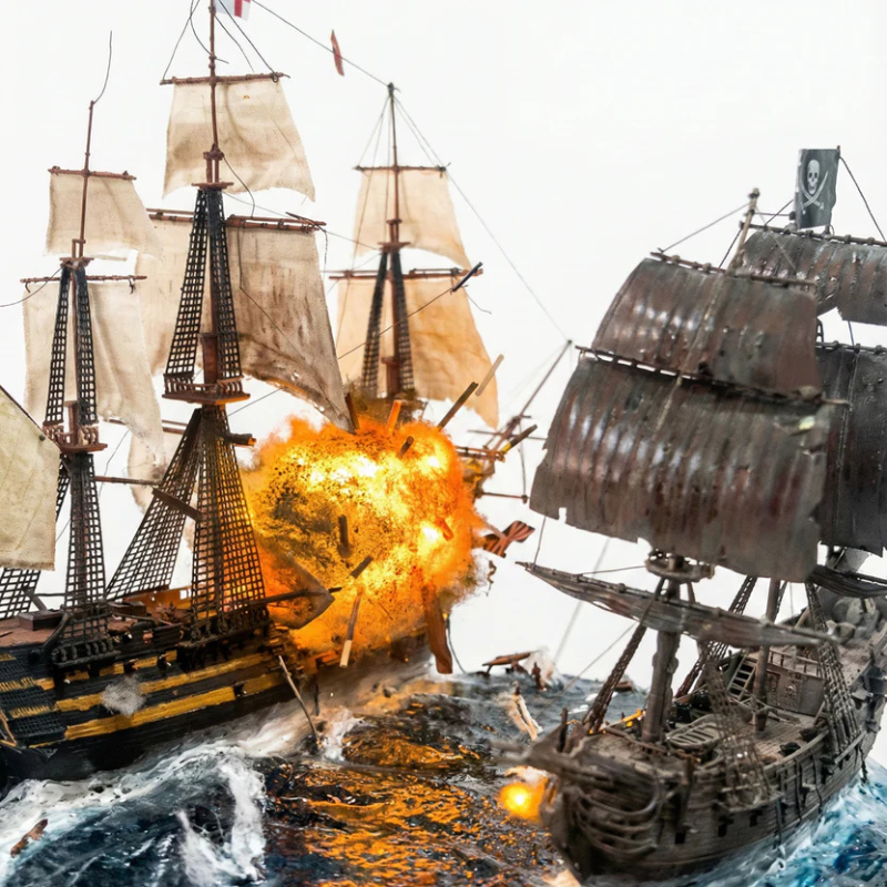 HMS Victory & Pirate Raider: Caribbean Sea Battle Diorama
